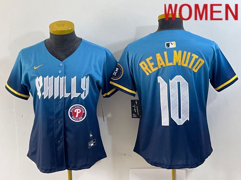 Women Philadelphia Phillies #10 Realmuto Blue City Edition Nike 2024 MLB Jersey style 5